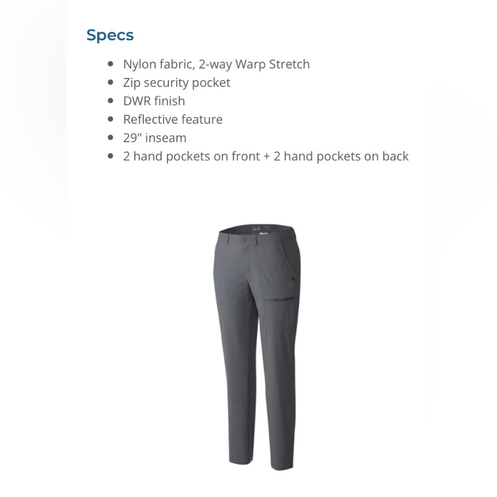 Grey Metropass Mountain Hardware Pant with adjustable ankle and reflective strip